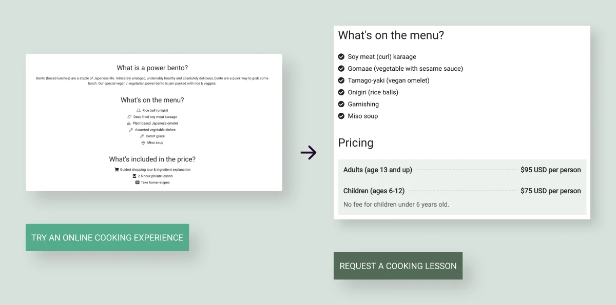 Bentoya Cooking accessibility improvements example