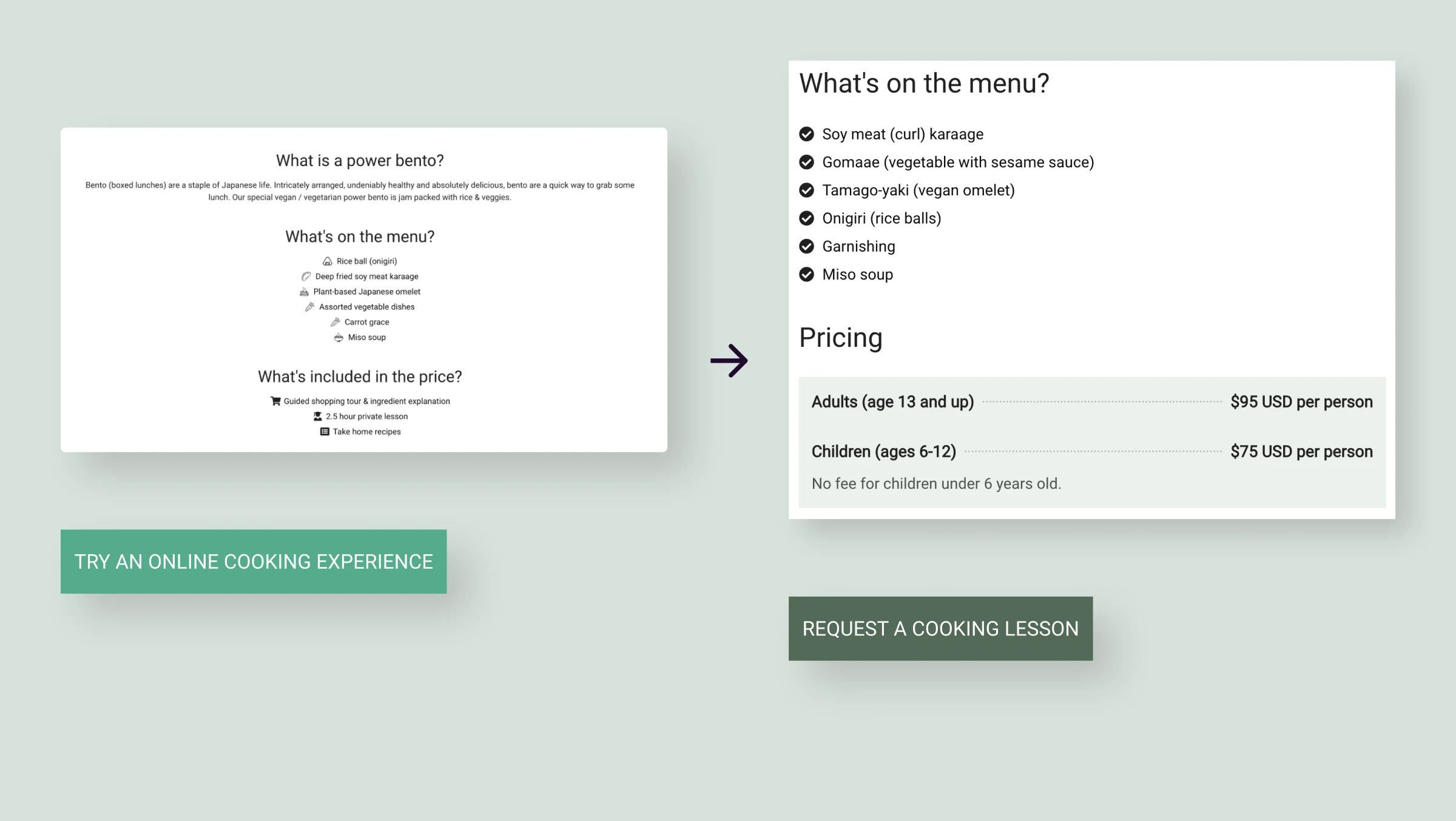 Bentoya Cooking accessibility improvements example