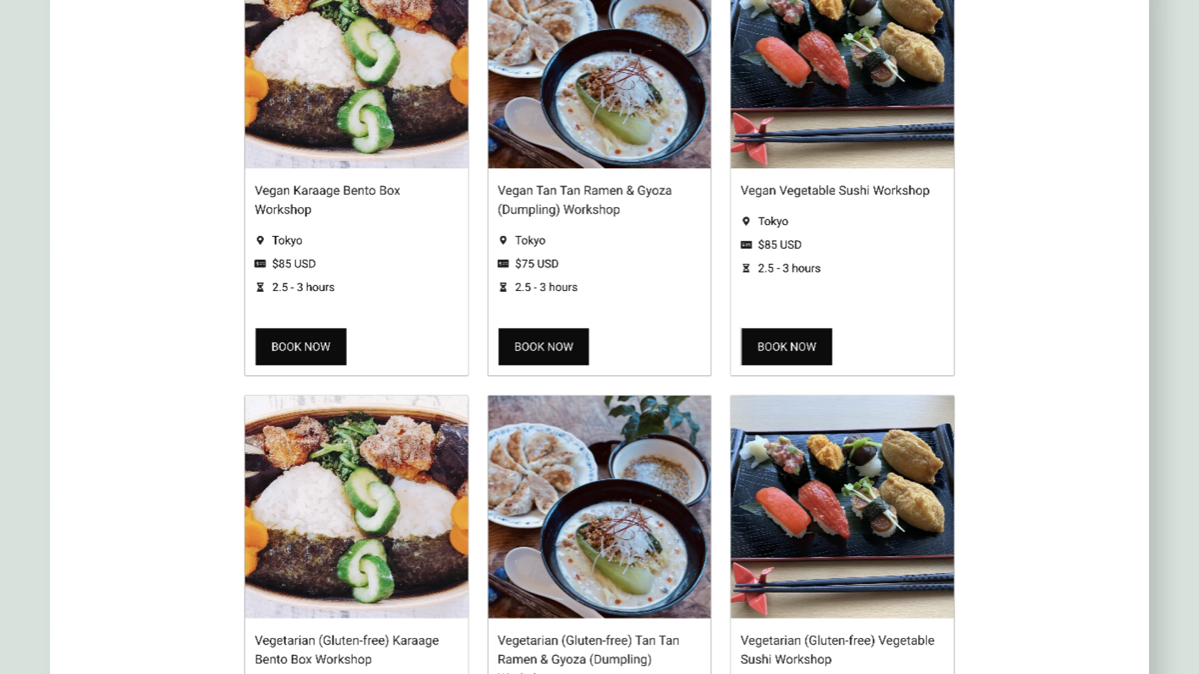 Bentoya Cooking class cards example