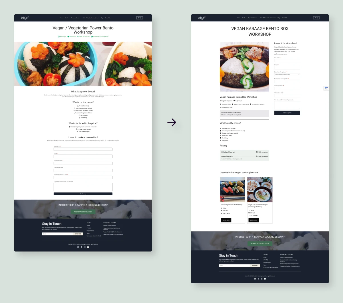 Bentoya Cooking class page example