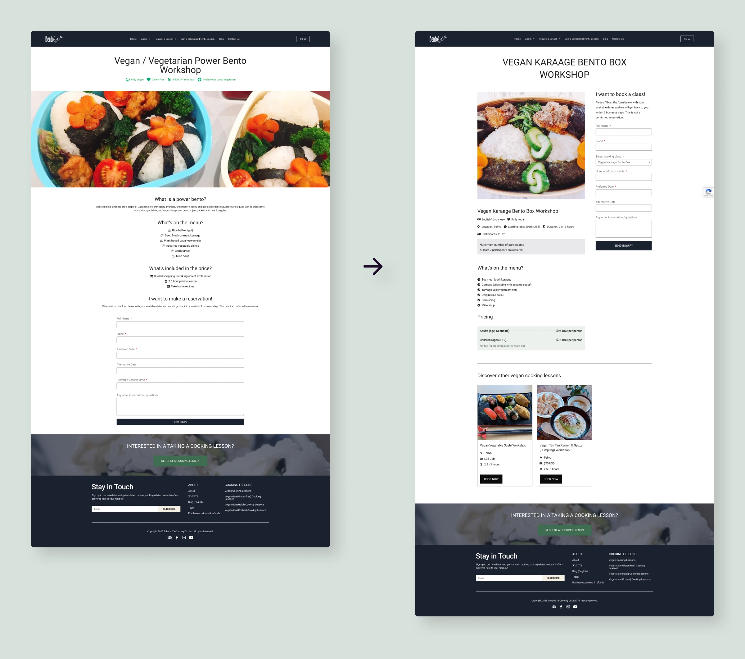 Bentoya Cooking class page example