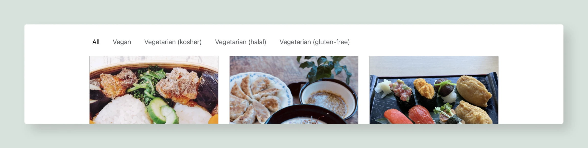 Bentoya Cooking dietary filter example