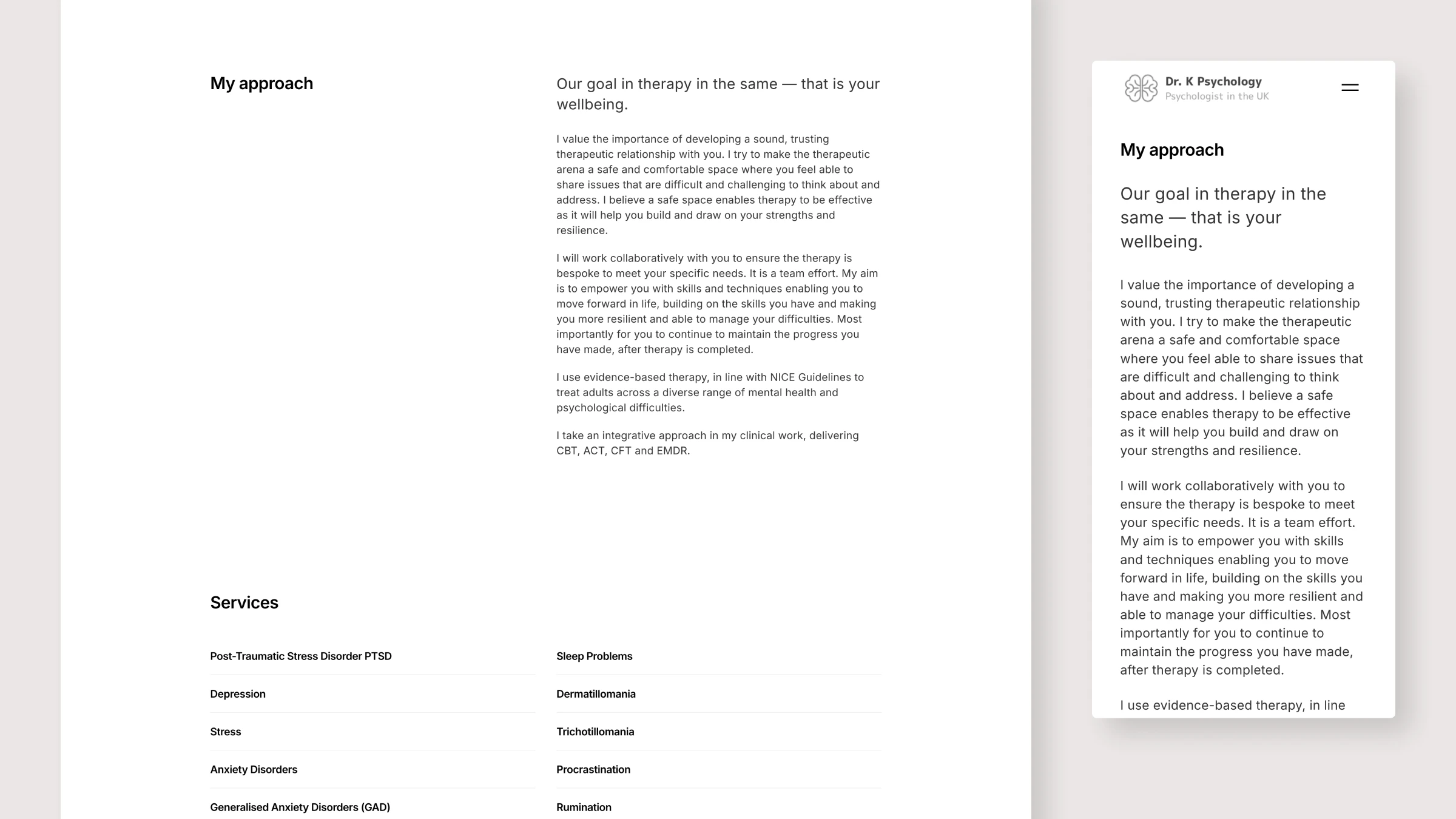 Dr. K Psychology approach section