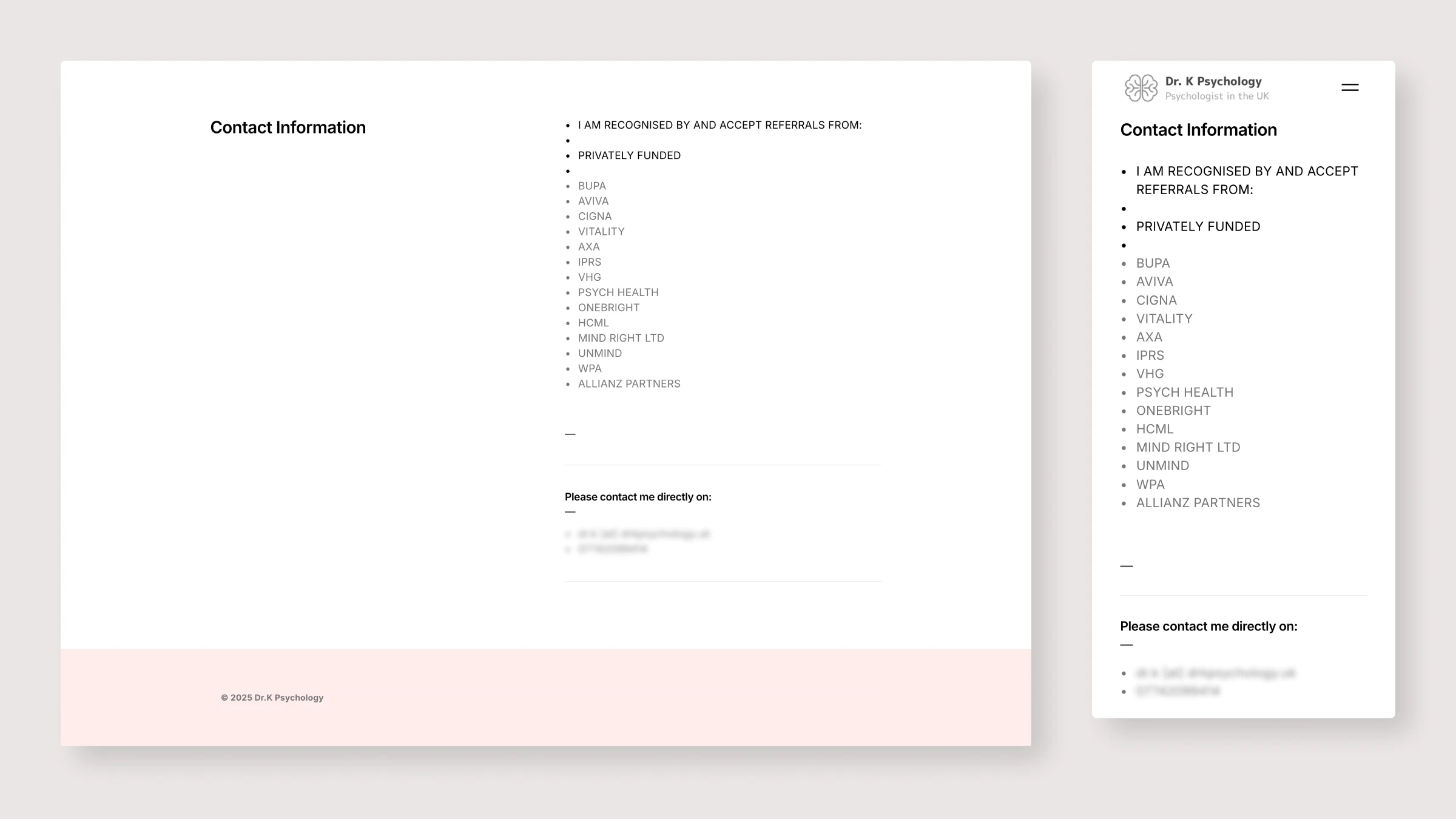 Dr. K Psychology contact section
