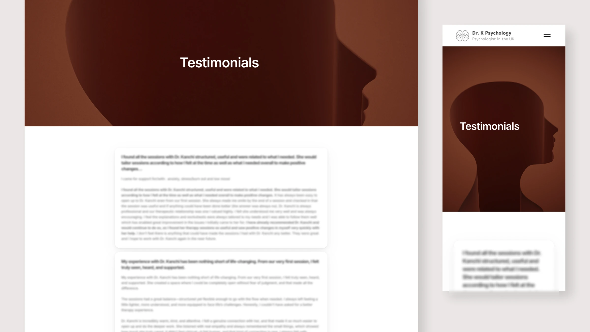 Dr. K Psychology testimonials section