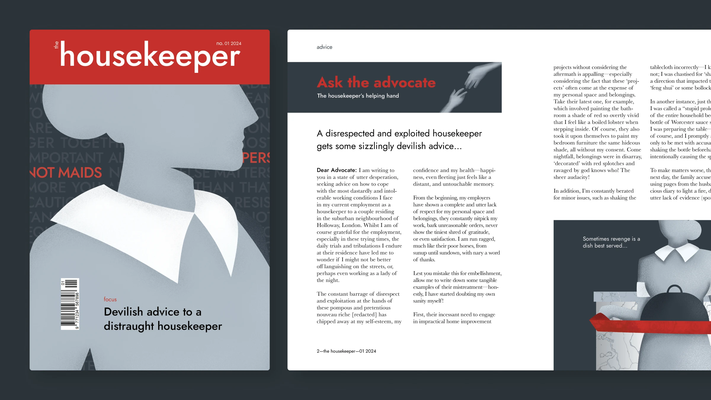The Housekeeper typographic magazine spread design